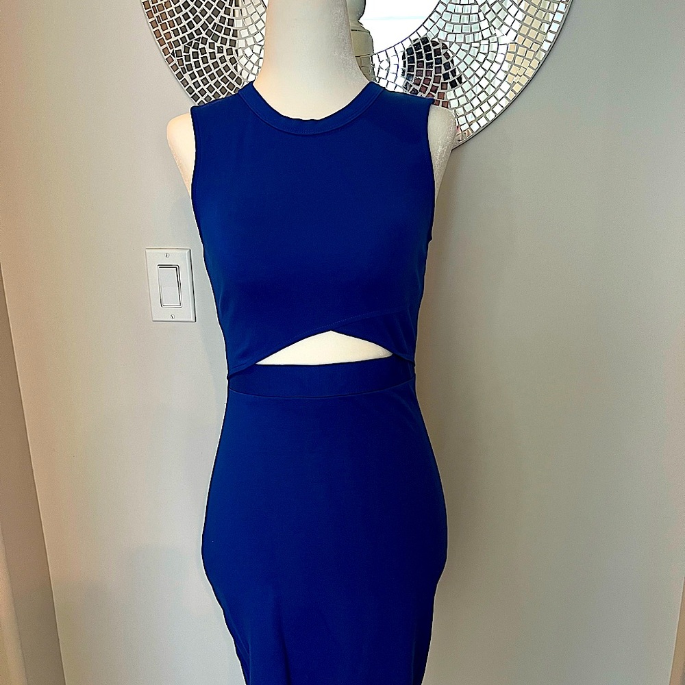 Express cutout waist bodycon dress in cobalt blue, size 0